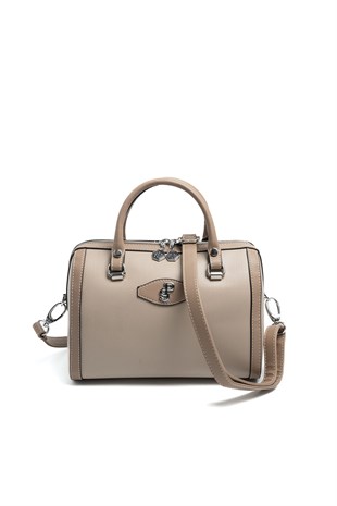 Silver & Polo SP1091 Kadın El Çantası Düz Koyu Bej-Latte
