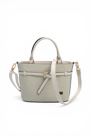 Silver & Polo SP1283 Kadın El Çantası Kaz Ayağı Ekose Yeşil-Kemik