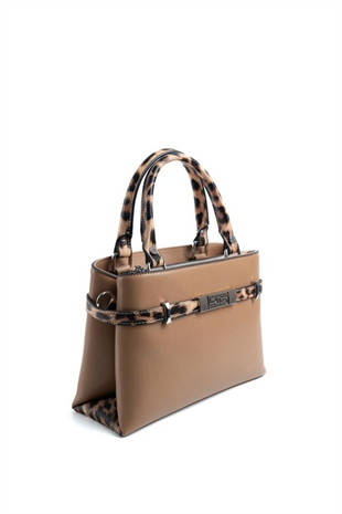 Silver & Polo SP1149 Kadın El Çantası Düz Bizon-Leopar Taba