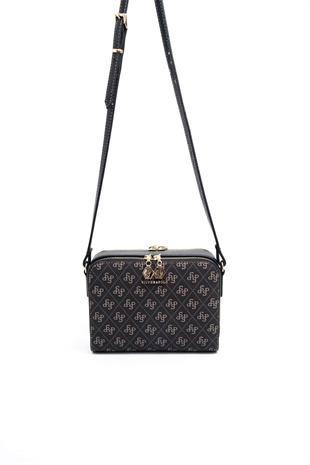 Silver & Polo SP888 Kadın Çapraz Çanta Monogram Füme-Siyah