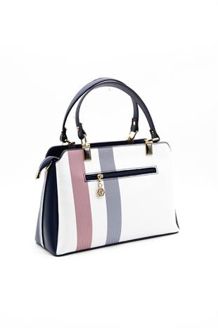 Silver & Polo SP972 Kadın El Çantası Ekose Beyaz-Lacivert