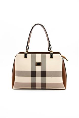 Silver & Polo SP972 Kadın El Çantası Ekose Krem-Taba
