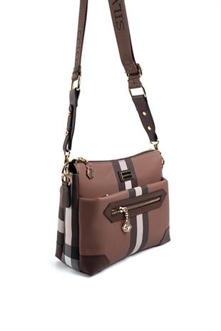 Silver & Polo SP1110 Kadın Çapraz Çanta Ekose Koyu Kahve-Kahve