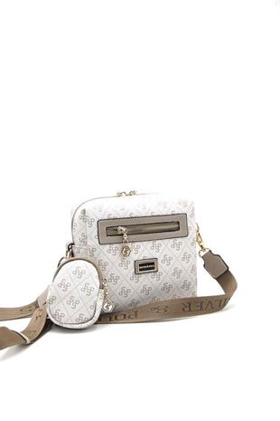 Silver & Polo SP1038 Kadın Çapraz Çanta Monogram Bej-Kum