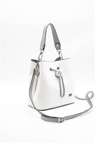 Silver & Polo SP967 Kadın Çapraz Çanta Düz Beyaz-A.Gri