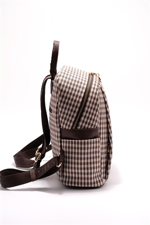 Silver & Polo SP926 Kadın Sırt Çantası Ekose Line Kare Kahve Sarı-Kahve