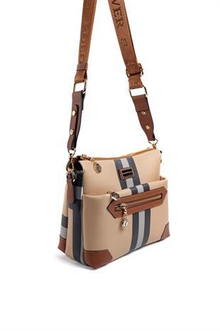 Silver & Polo SP1110 Kadın Çapraz Çanta Ekose Bej-Taba