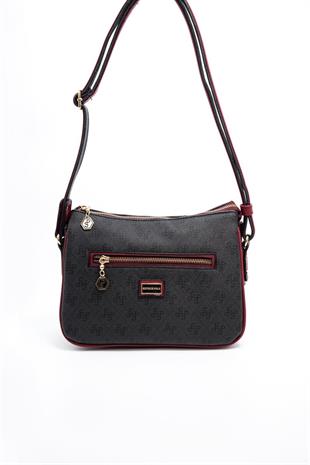 Silver & Polo SP818 Kadın Çapraz Çanta Monogram Antrasit-Bordo