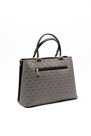 Silver & Polo SP924 Kadın El Çantası Logolu Platin-Siyah