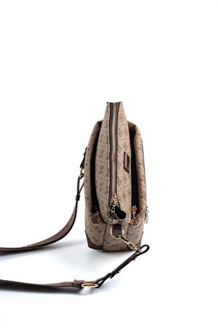 Silver & Polo SP1110 Kadın Çapraz Çanta Monogram Koyubej-Kahve