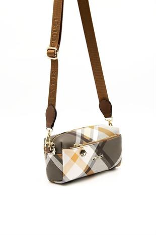 Silver & Polo SP1142 Kadın Çapraz Çanta Ekose Haki-Taba