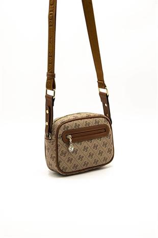 Silver & Polo SP1111 Kadın Çapraz Çanta Monogram Koyu Bej-Taba