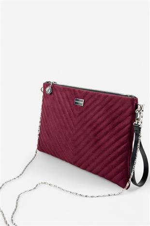 Silver Polo SP1034 Kadın Portföy & Clutch Kapitone V Süet Bordo-Süet Bordo