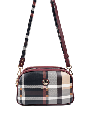 Silver & Polo SP745 Kadın Çapraz Çanta Ekose Siyah-Bordo