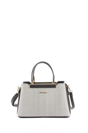Silver & Polo SP913 Kadın El Çantası Hasır Siyah Beyaz-Siyah