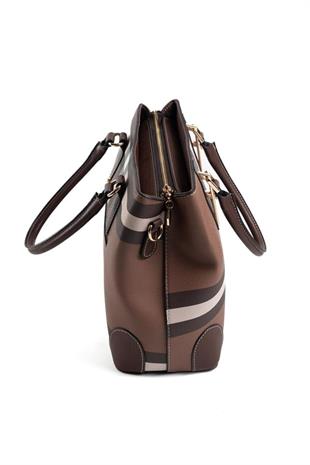Silver & Polo SP667 Kadın El Çantası Ekose Koyu Kahve-Kahve