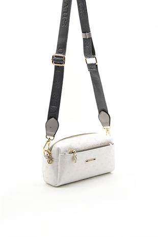Silver & Polo SP1142 Kadın Çapraz Çanta Logolu Beyaz-A.Gri