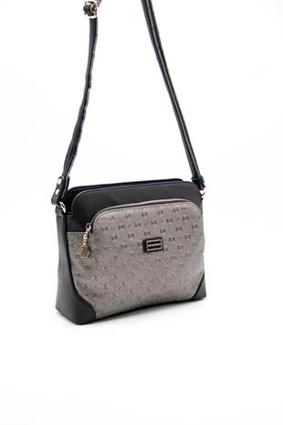 Silver & Polo SP364 Kadın Çapraz Çanta Logolu Platin-Siyah