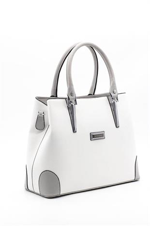 Silver & Polo SP667 Kadın El Çantası Düz Beyaz-A.Gri