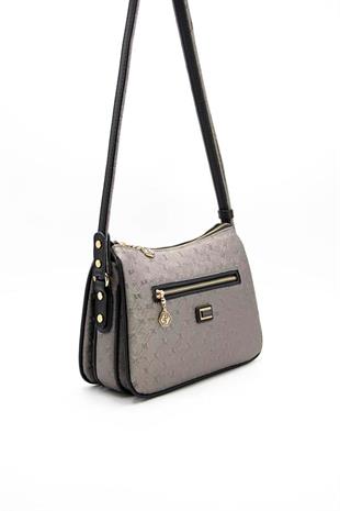 Silver & Polo SP818 Kadın Çapraz Çanta Logolu Platin-Siyah