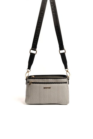Silver & Polo SP1184 Kadın Çapraz Çanta Hasır Siyah Beyaz-Siyah