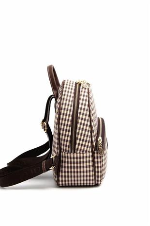 Silver & Polo SP945 Kadın Sırt Çantası Ekose Line Kare Kahve Sarı-Kahve