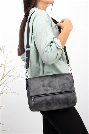 Silver & Polo SP963 Kadın Çapraz Çanta Petek M.Gümüş-Siyah