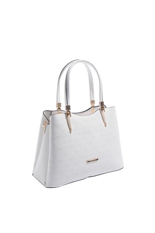 Silver & Polo SP1205 Kadın El Çantası Logolu Beyaz-Beyaz