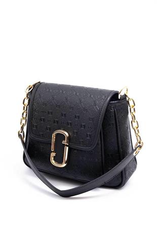 Silver & Polo SP1147 Kadın Omuz Çantası Logolu Siyah-Siyah