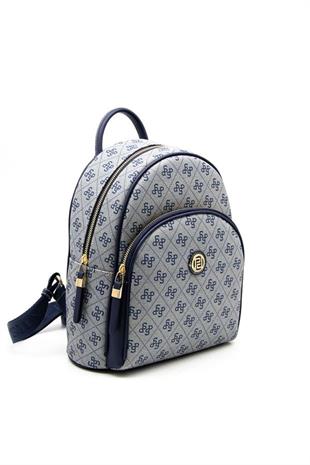 Silver & Polo SP1062 Kadın Sırt Çantası Monogram Gri-Lacivert