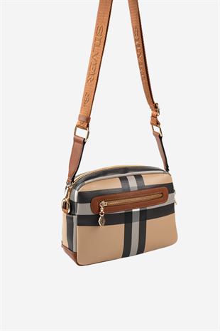 Silver & Polo SP1201 Kadın Çapraz Çanta Ekose Bej-Taba