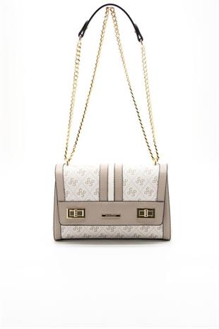 Silver & Polo SP1139 Kadın Çapraz Çanta Monogram Bej-Kum