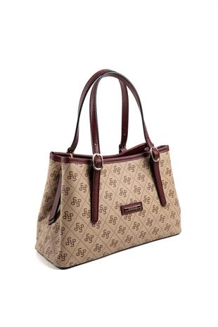Silver & Polo SP1252 Kadın El Çantası Monogram Koyu Bej-Bordo