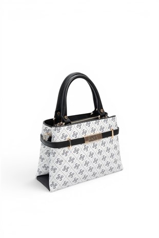 Silver Polo Beyaz - Siyah Monogram Kadın El Çantası SP1149