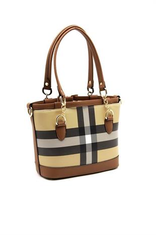 Silver & Polo SP1155 Kadın El Çantası Ekose Bej-Taba