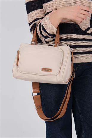 Silver Polo SP1227 Kadın Omuz Çantası Saten Bej-Taba