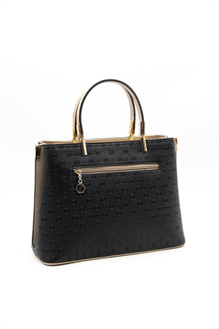 Silver & Polo SP924 Kadın El Çantası Logolu Siyah-S.Nut