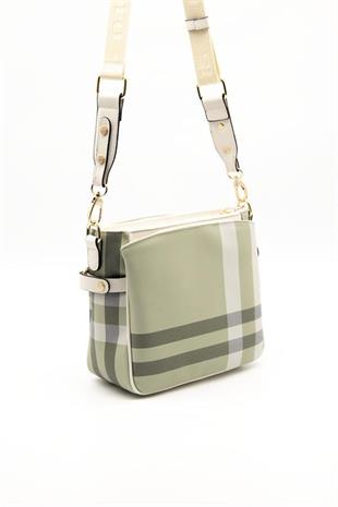 Silver & Polo SP884 Kadın Çapraz Çanta Ekose A.Yeşil-Kemik
