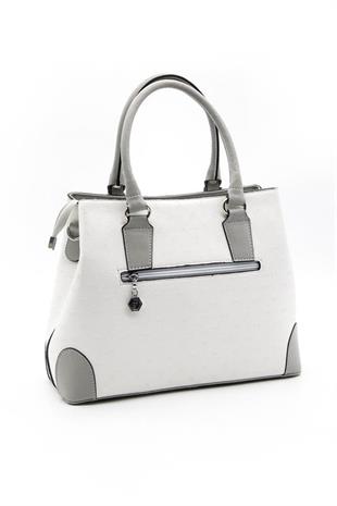 Silver & Polo SP667 Kadın El Çantası Logolu Beyaz-A.Gri