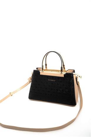 Silver & Polo SP913 Kadın El Çantası Logolu Siyah-S.Nut
