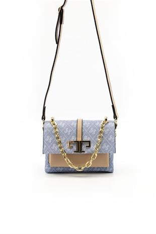Silver & Polo SP1148 Kadın Çapraz Çanta Monogram Mavi-Ten