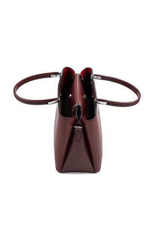 Silver & Polo SP1098 Kadın El Çantası Düz Bordo-Bordo