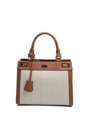 Silver & Polo SP1174 Kadın El Çantası Hasır Bej-Taba