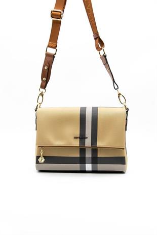 Silver & Polo SP963 Kadın Çapraz Çanta Ekose Bej-Taba
