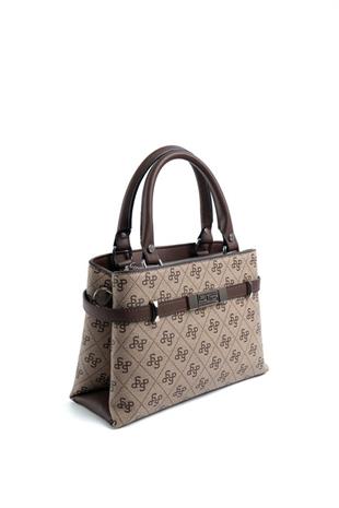 Silver & Polo SP1149 Kadın El Çantası Monogram Koyubej-Kahve