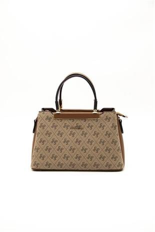 Silver & Polo SP913 Kadın El Çantası Monogram Koyu Bej-Taba