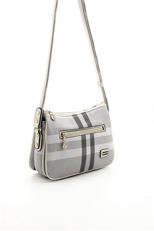 Silver & Polo SP818 Kadın Çapraz Çanta Ekose A.Gri-Kemik