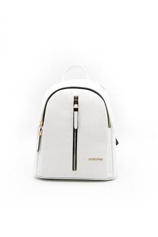 Silver & Polo SP901 Kadın Sırt Çantası Logolu Beyaz-Beyaz
