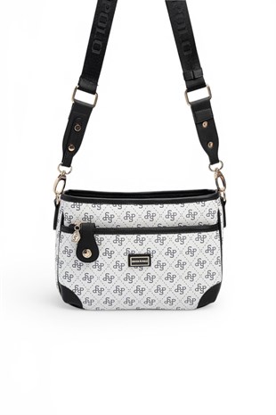 Silver Polo Beyaz - Siyah Monogram Kadın Çapraz Çanta SP1160