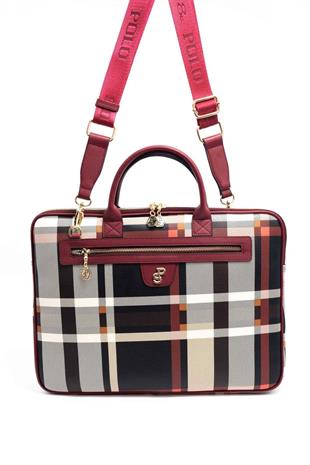 Silver & Polo SP1175 Kadın Laptop & Evrak Çantası Ekose Siyah-Bordo